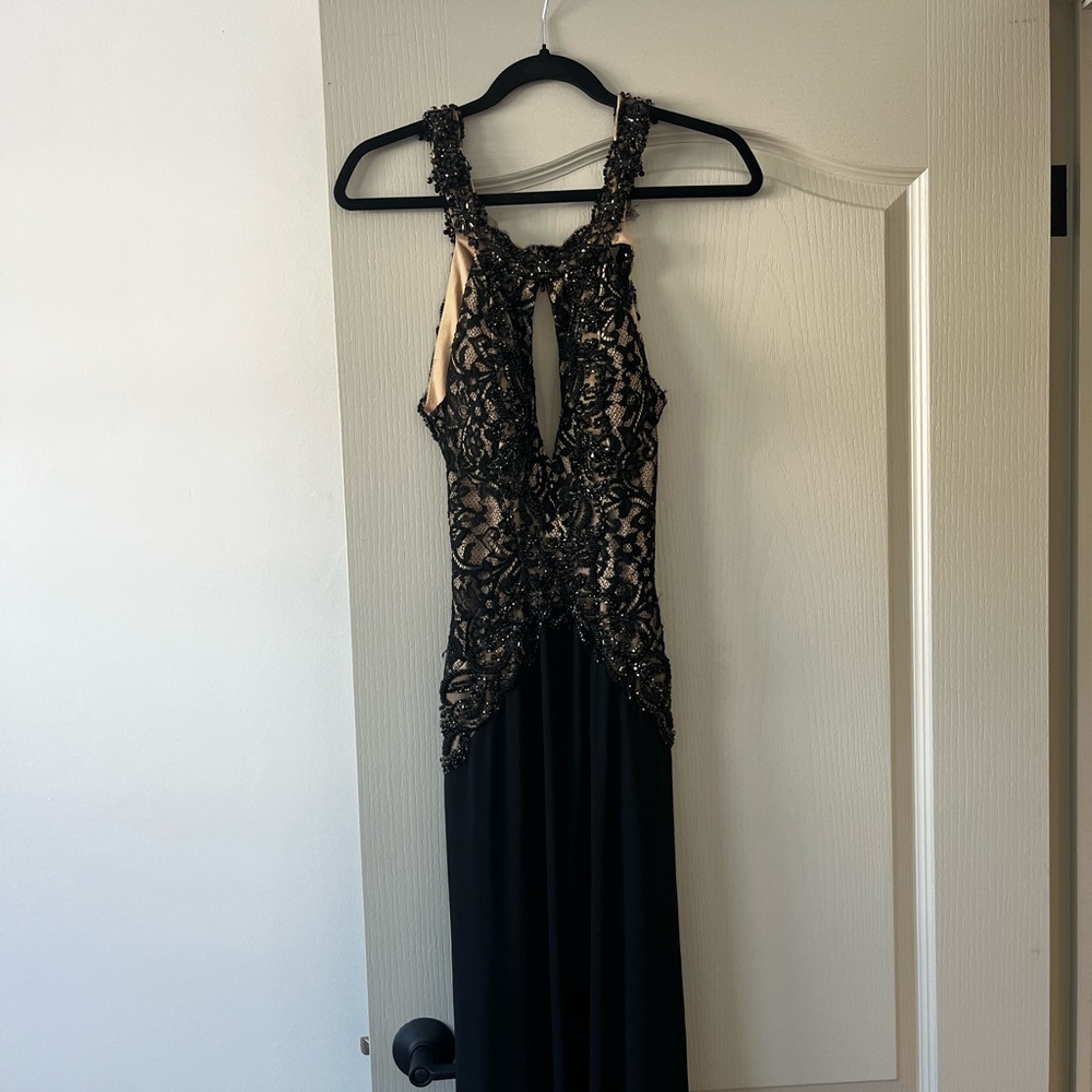 Mac Duggal Black and Gold Backless Gown